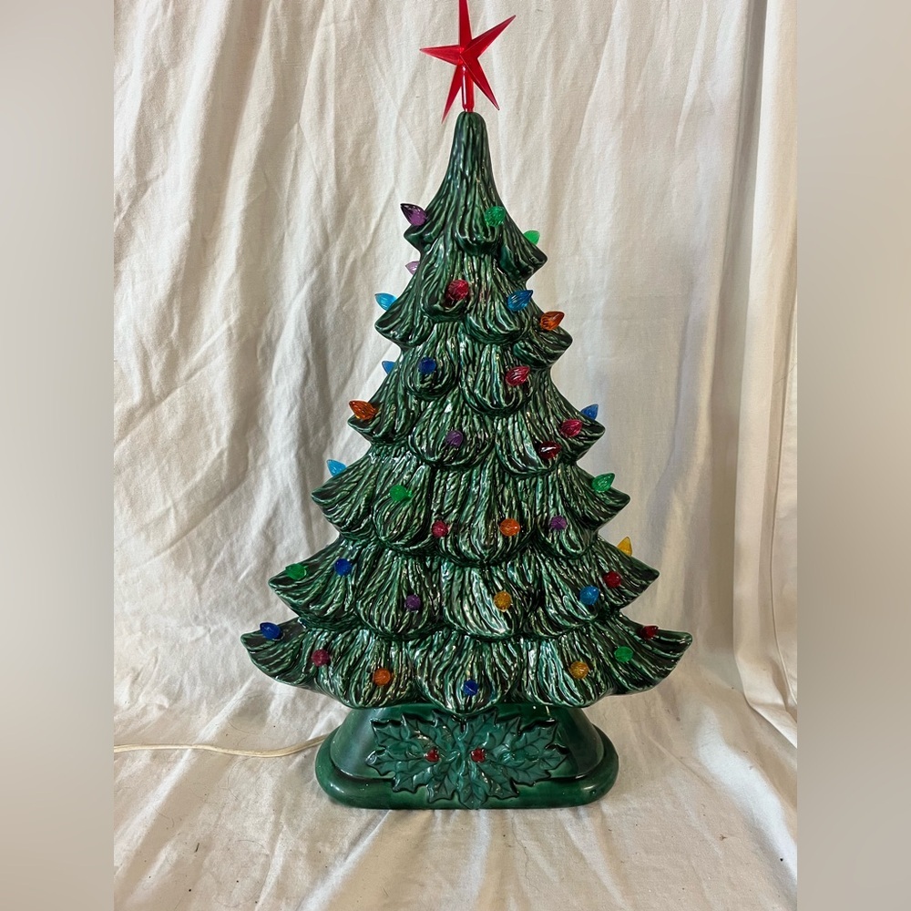 14" Slim Mantle Lighted Ceramic Christmas Tree w/Base